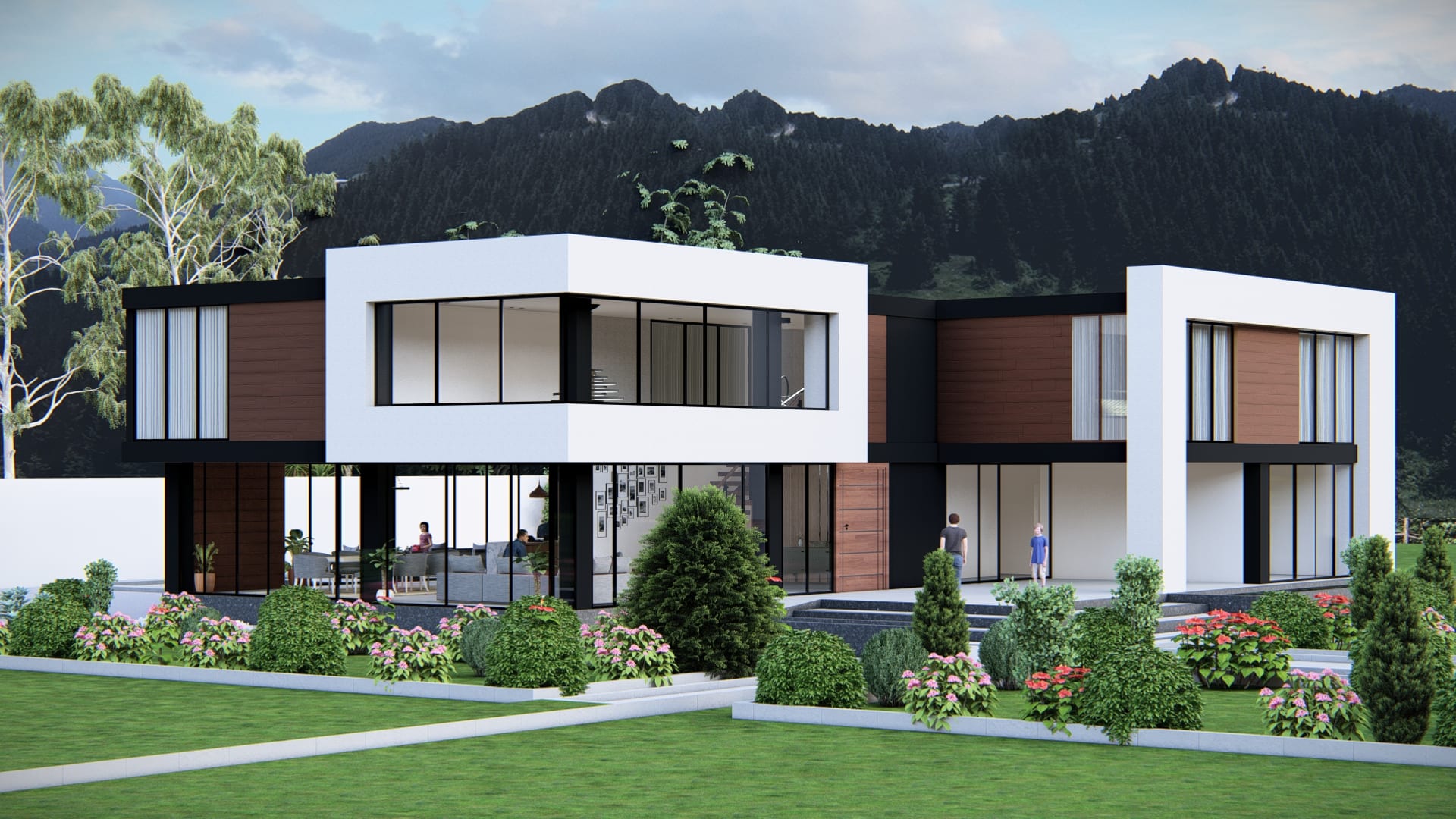 Vivienda moderna de líneas rectas integrada al paisaje del valle