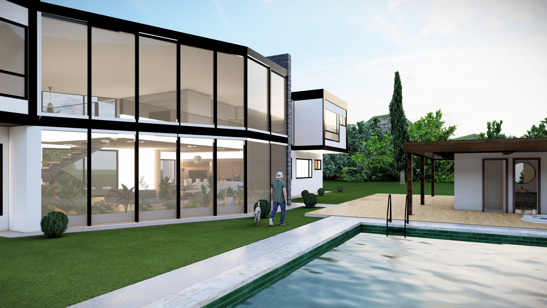 Casa con piscina, pérgola y área social exterior